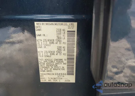 2018 Nissan Murano Sv from USA, damaged, VIN 5N1AZ2MG1JN104946